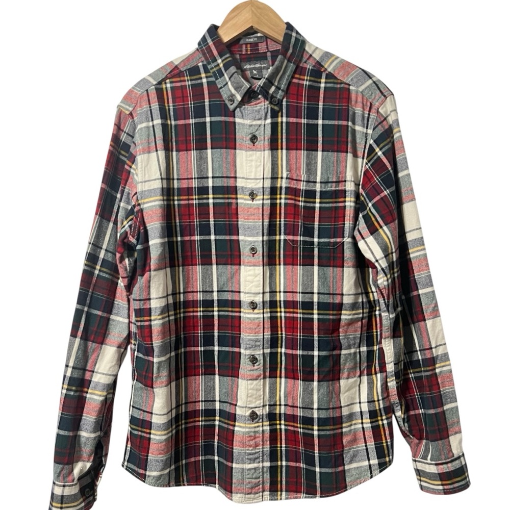 Eddie Bauer Classic Fit Plaid Casual 100% Cotton Flannel Button Down Shirt L